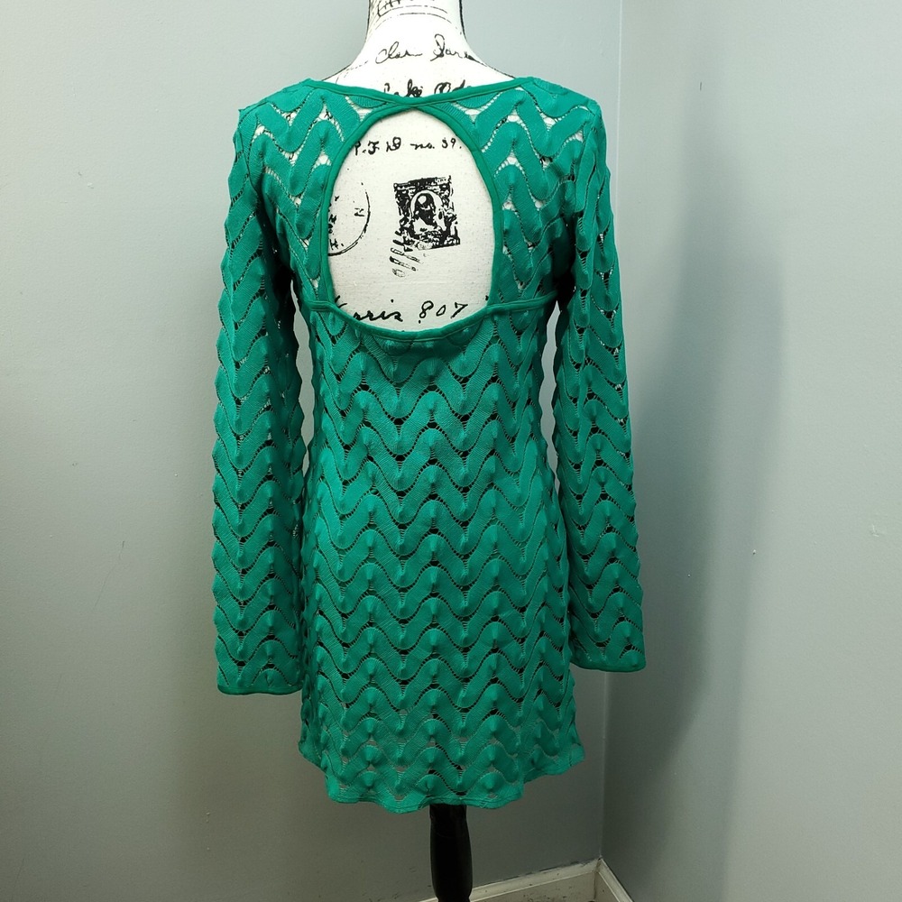 Free People Shift Dress Womens M Green Lace Overlay Lined Cutout Back Pullover - Picture 2 of 10